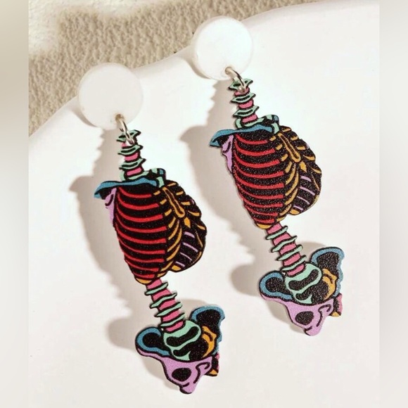 ✨3for$38 New Oddity Human Spine & Bones Illustrated Drop Dangle Earrings - Picture 4 of 10
